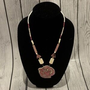 Elegant Rose Pendant Necklace vintage 80’s cottage core rose necklace bold